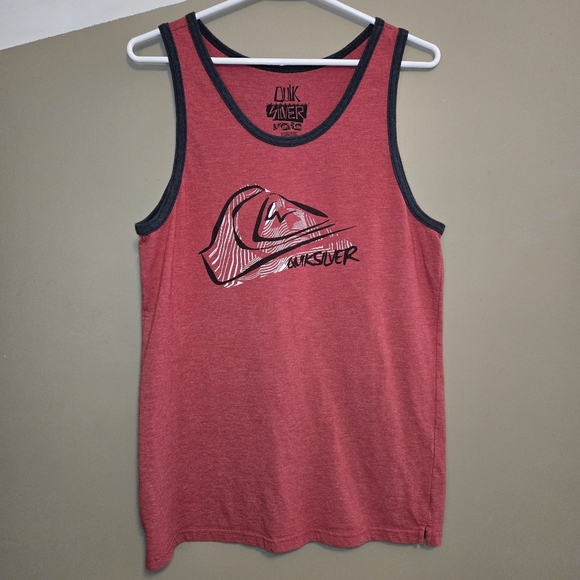 Quiksilver Men's Red And Gray Two-sided Logo Tank Top Size Small Surfing Board - Picture 1 of 11